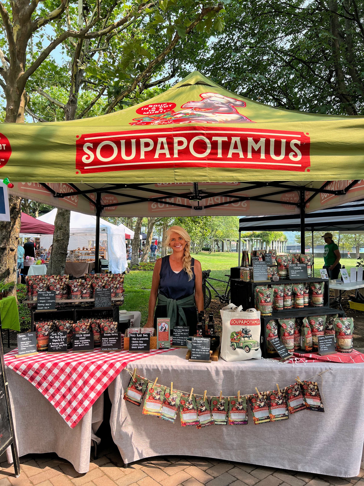 Sue at the Soupapotamus farmers market stall